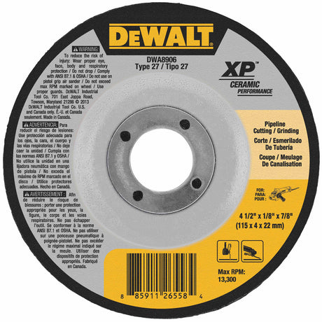 DeWalt DWA8906 4-1/2" x 1/8" x 7/8" Ceramic Abrasive Grinding Disk