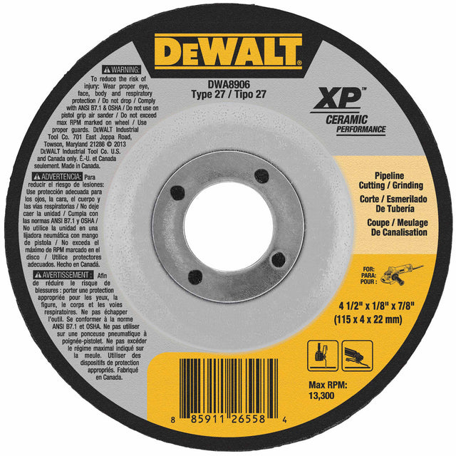 DeWalt DWA8906 4-1/2" x 1/8" x 7/8" Ceramic Abrasive Grinding Disk