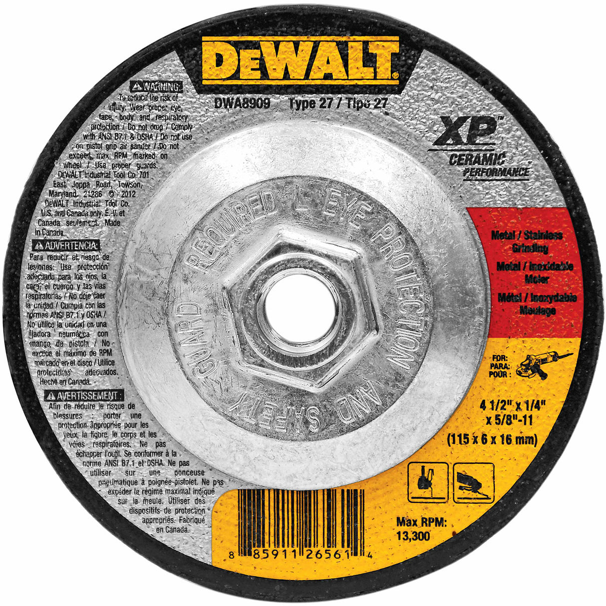 DeWalt DWA8909 4-1/2" x 1/4" x 5/8"-11 Ceramic Abrasive Grinding Disk