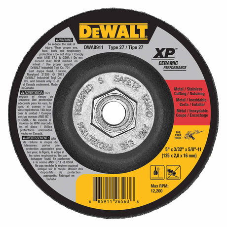 DeWalt DWA8911 5" x 3/32" x 5/8"-11 Ceramic Abrasive Grinding Disk