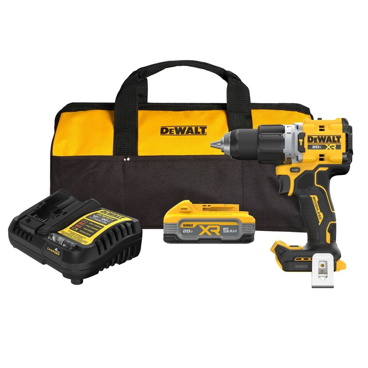 DEWALT DCD806H1 20V MAX XR 1/2" Brushless Cordless Hammer Drill Kit with 5Ah Battery, Charger and Contractor Bag