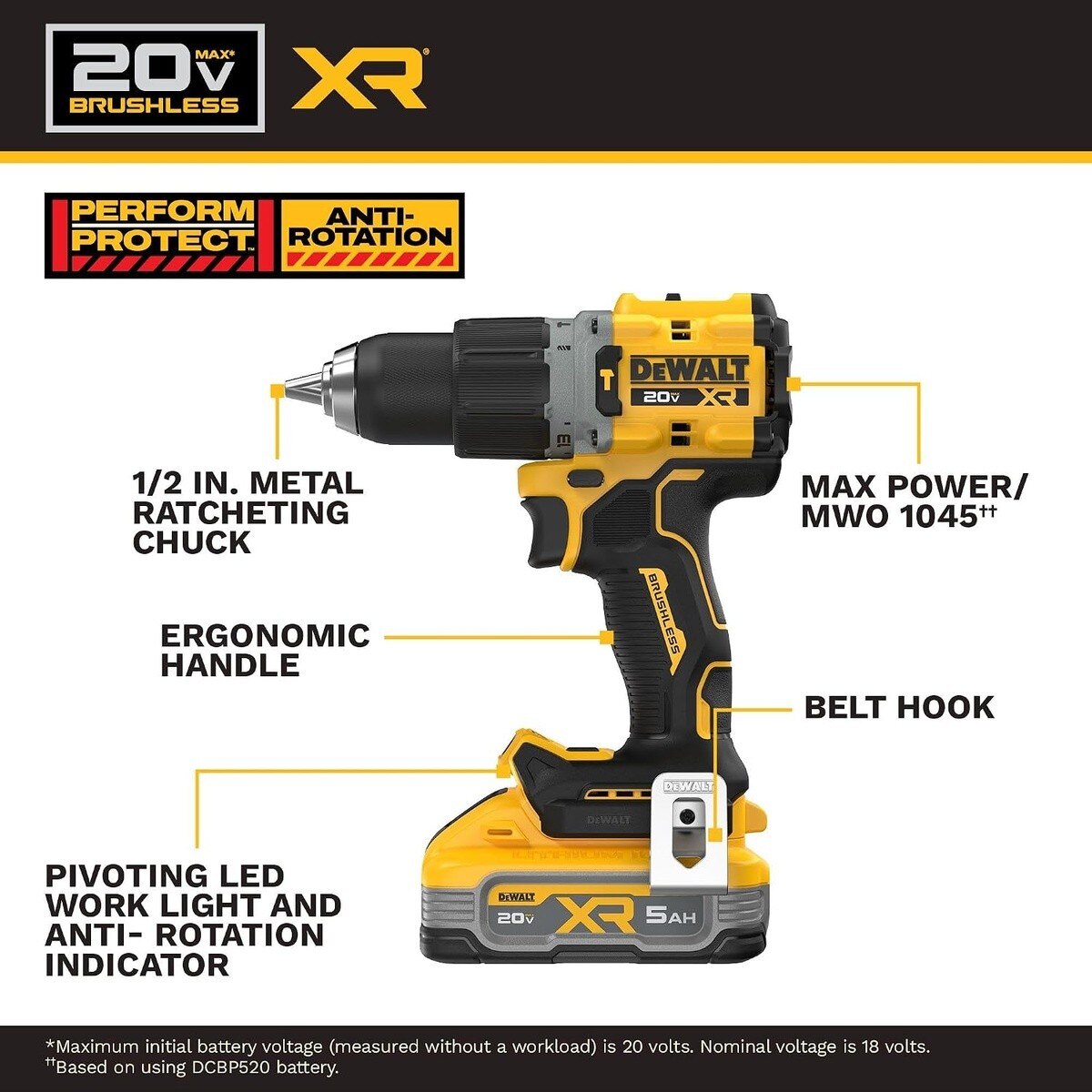 DEWALT DCD806H1 20V MAX XR 1/2" Brushless Cordless Hammer Drill Kit with 5Ah Battery, Charger and Contractor Bag - 3
