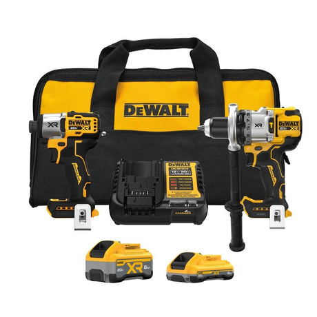 DeWalt DCK2101QQ1WW1 20V MAX XR Brushless 1/2" Hammer Drill and 1/4" Impact Driver Combo Kit with POWERPACK Batteries (2 Batteries, Charger, Bag)