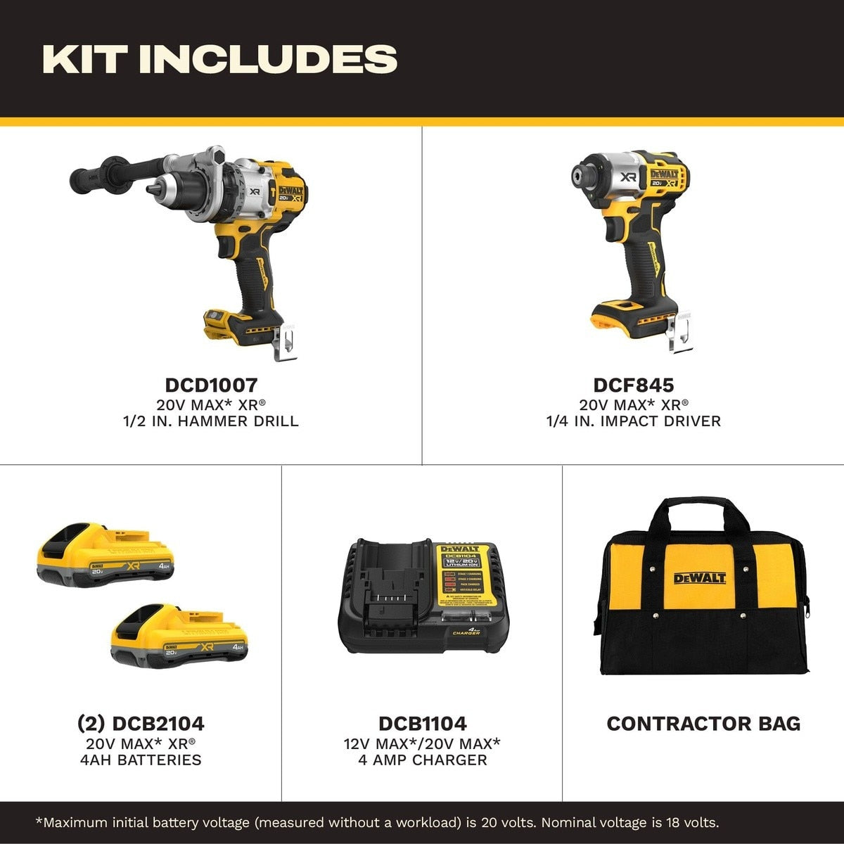 DeWalt DCK2101QQ2 20V MAX XR Hammer Drill and 3-Speed Impact Driver Combo Kit - 2
