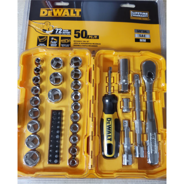 DeWalt DWMT81611T 50 Piece 3/8" Full Polish Chrome Drive Mechanics Tool Set