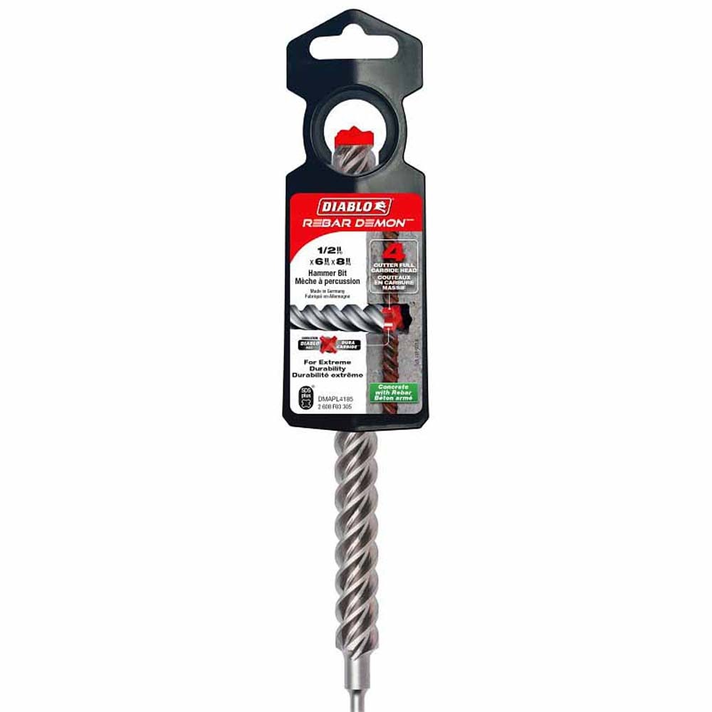 Diablo DMAPL4185 1/2" x 6" x 8" Rebar Demon SDS-Plus 4-Cutter Full Carbide Head Hammer Drill Bit - 2