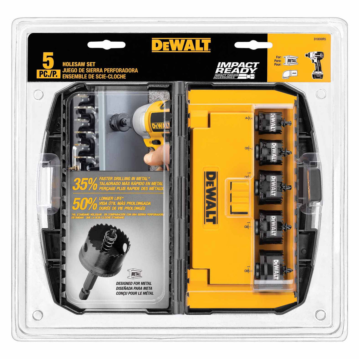 DeWalt D1800IR5 5 Piece Impact Ready Hole Saw Set - 3