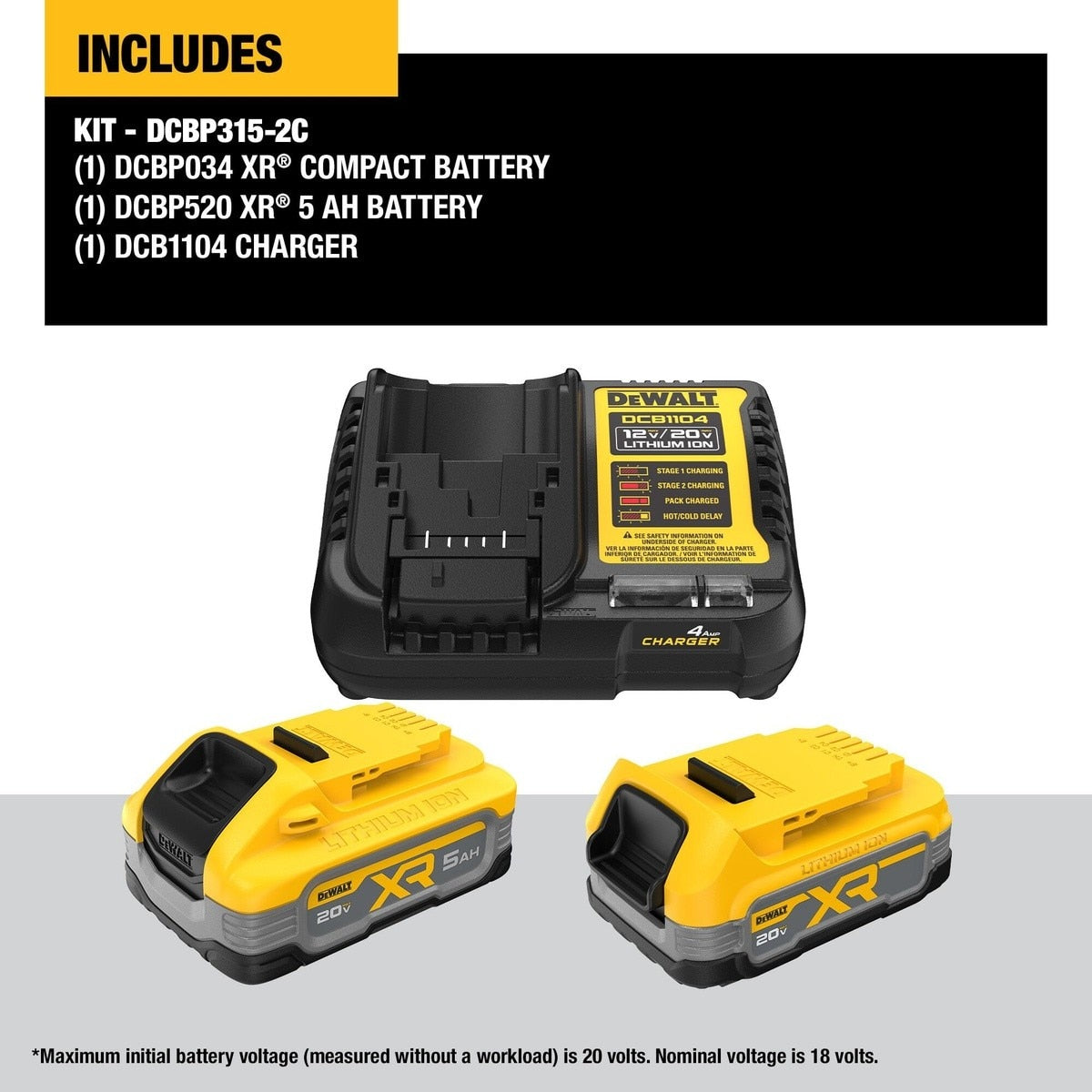 DeWalt DCBP315-2C PowerStack Compact Battery + 5ah Battery Starter Kit - 17