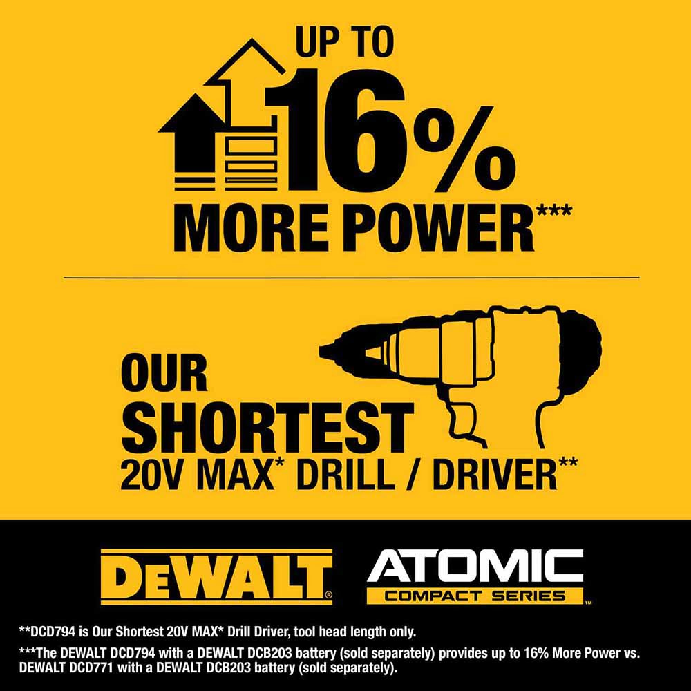 DeWalt DCD794B ATOMIC COMPACT SERIES 20V MAX Brushless Cordless 1/2 in. Drill/Driver (Tool Only) - 8