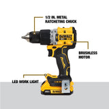 DeWalt DCD805D2 20V Max XR Brushless Cordless 1/2" Hammer Drill/Driver Kit - 2