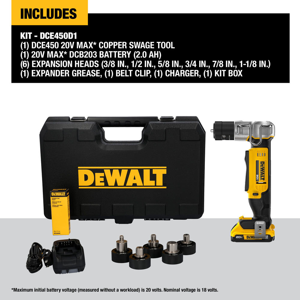 DeWalt DCE450D1 20V MAX* Copper Swage Tool Kit - 13