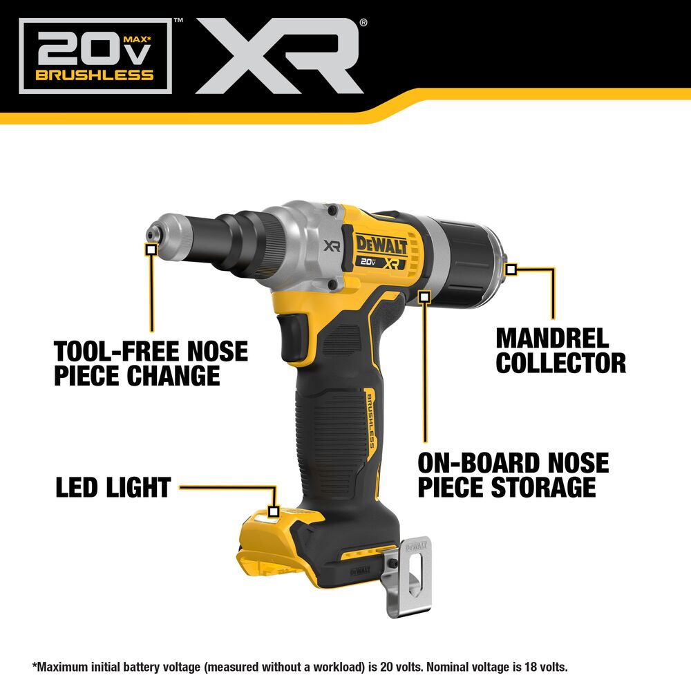 DeWalt DCF414B 20V MAX* XR Brushless Cordless 1/4" Rivet Tool (Tool Only) - 2