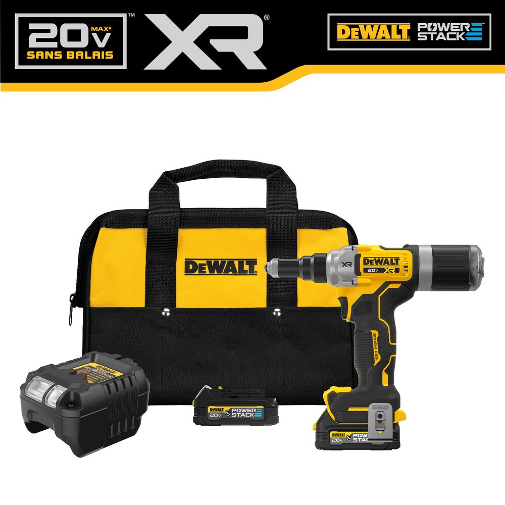 DeWalt DCF414GE2 20V MAX* XR Brushless Cordless 1/4" Rivet Tool Kit with POWERSTACK - 7