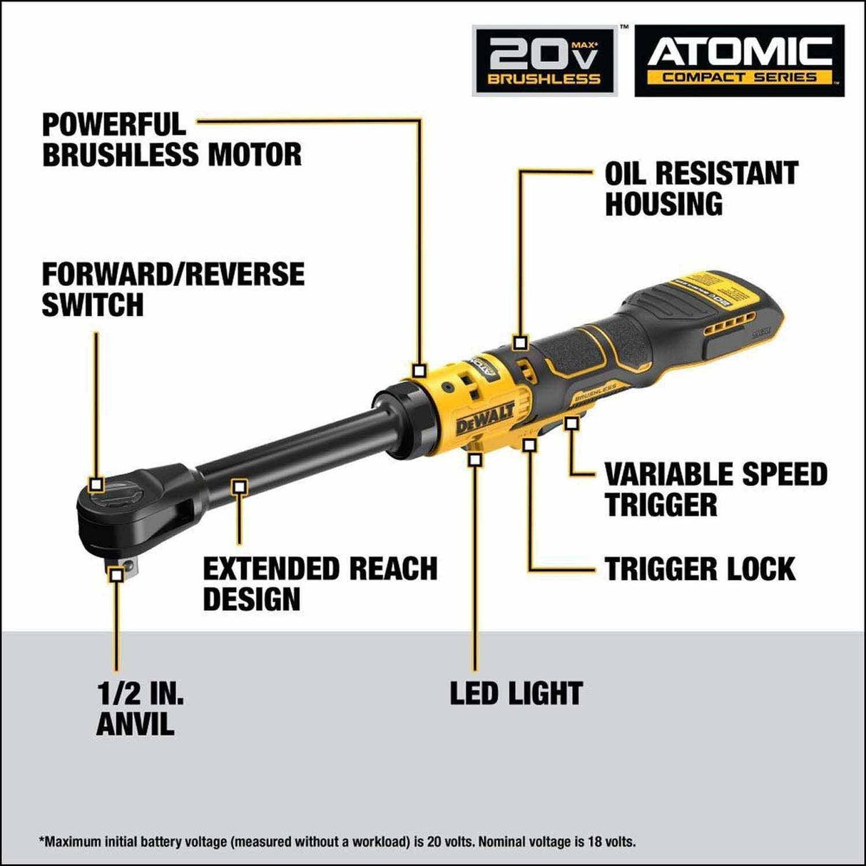 DeWalt DCF512EB 20V MAX ATOMIC Brushless Cordless 1/2 in. Extended Reach Ratchet (Tool Only) - 2
