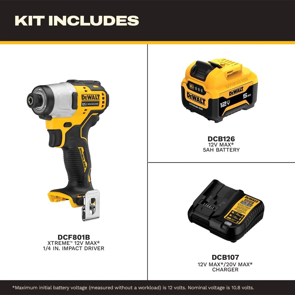 DeWalt DCF801J1 12V MAX XTREME Brushless 1/4" Impact Driver Kit with 5Ah Battery and Charger - 3