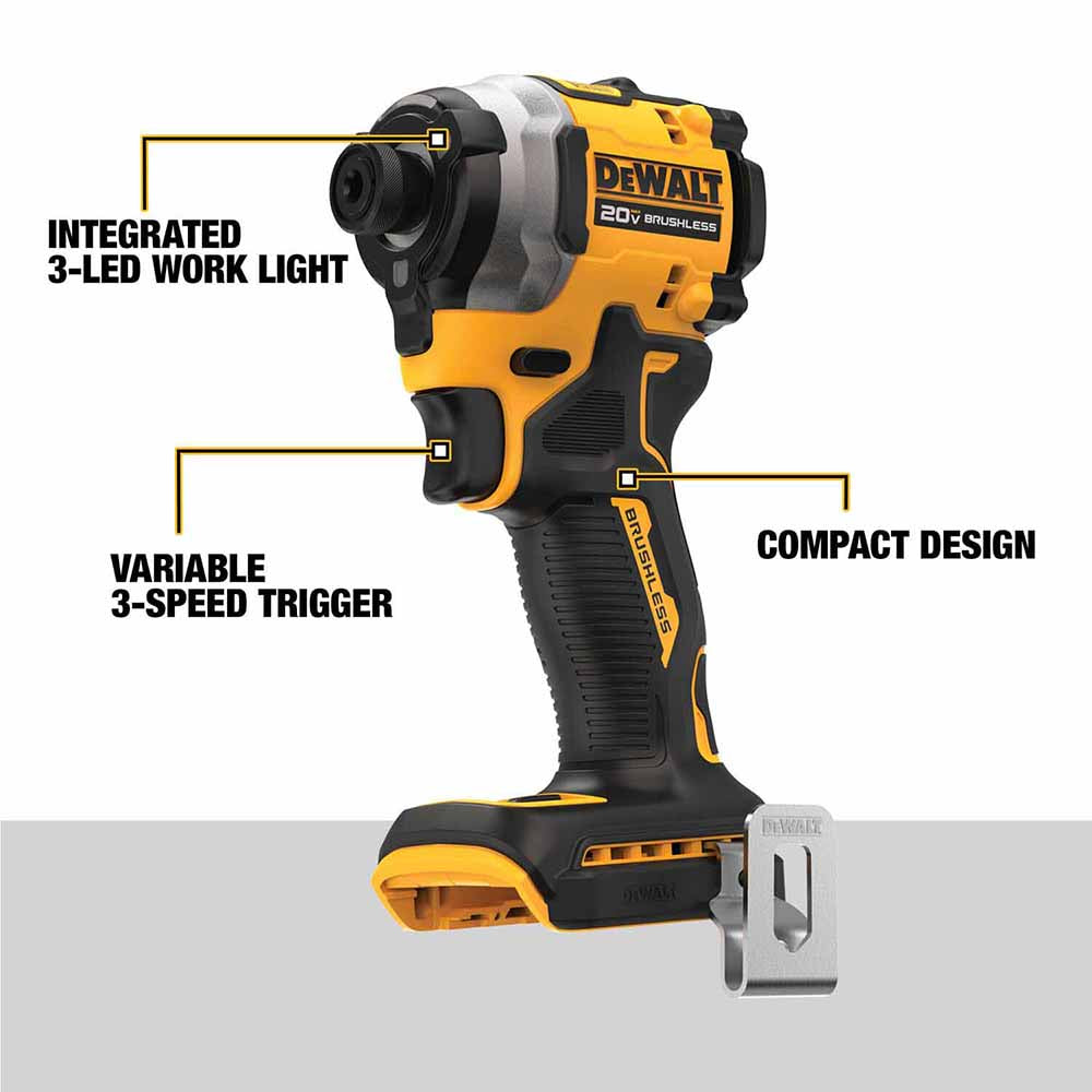 DeWalt DCF850E1 20V Max Atomic 1/4" Brushless Cordless 3-Speed Impact Driver Kit - 2