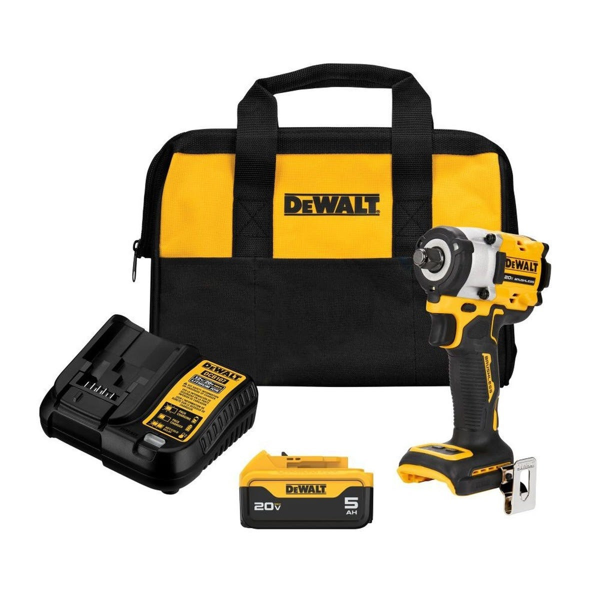 DeWalt DCF921P1 ATOMIC 20V MAX 1/2" Cordless Impact Wrench Kit with 5Ah Battery and Charger (1 Battery, 1 Charger, 1 Bag)