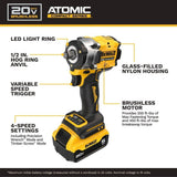 DeWalt DCF921P1 ATOMIC 20V MAX 1/2" Cordless Impact Wrench Kit with 5Ah Battery and Charger (1 Battery, 1 Charger, 1 Bag) - 2