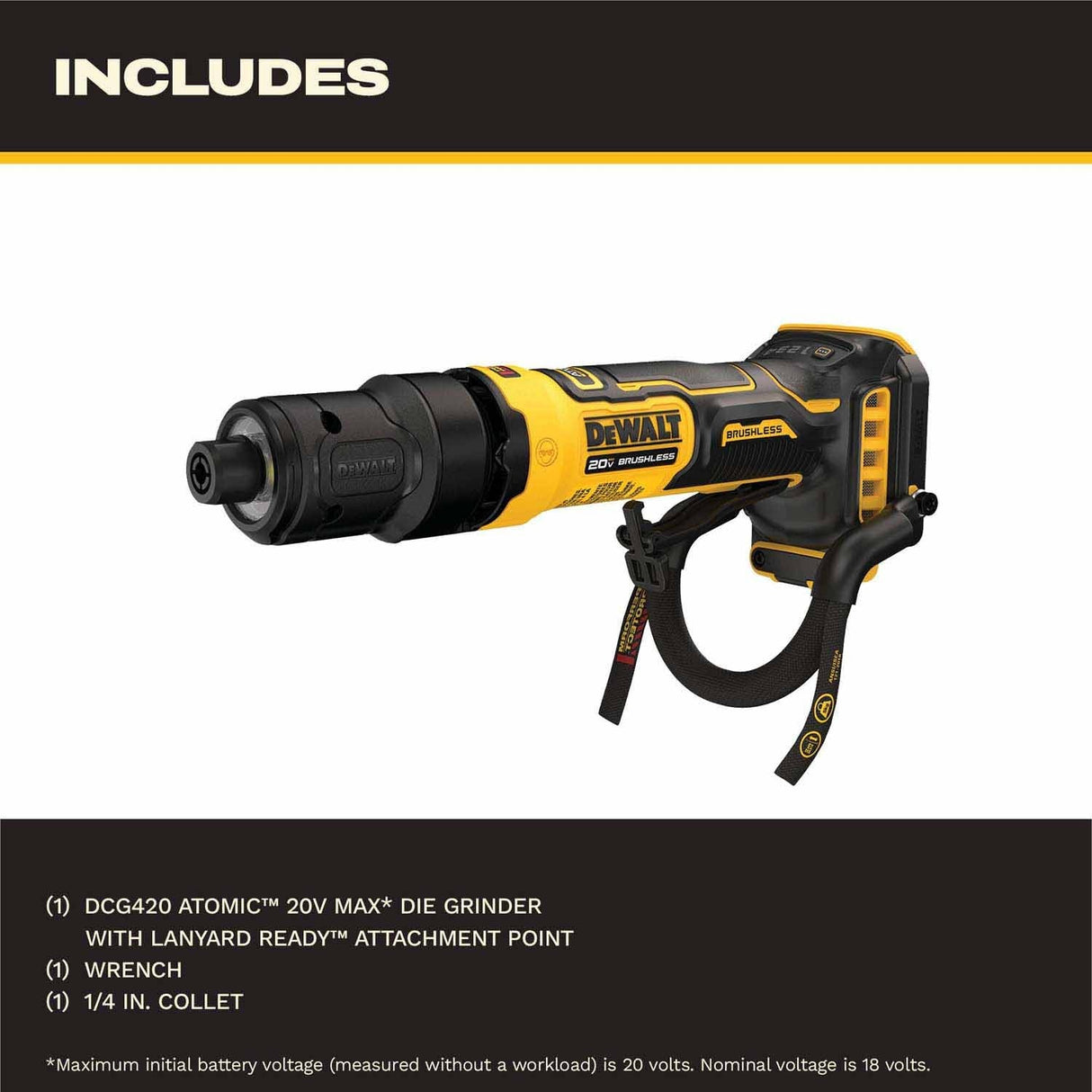 DeWalt DCG420BLR 20V MAX* ATOMIC Die Grinder with Lanyard Ready Attachment Point (Tool Only) - 3