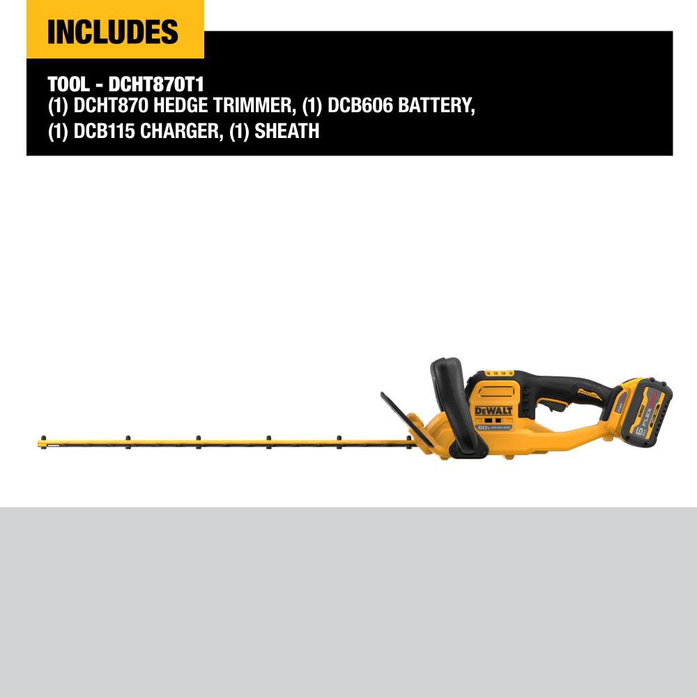 DeWalt DCHT870T1 60V MAX* 26 in. Brushless Cordless Hedge Trimmer Kit - 4