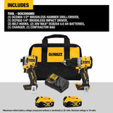 DeWalt DCK2050M2 20V Max Brushless Cordless XR 1/2 In. Hammer Drill/Driver And Atomic 1/4 In. Impact Driver Kit With 4.0Ah Batteries - 4