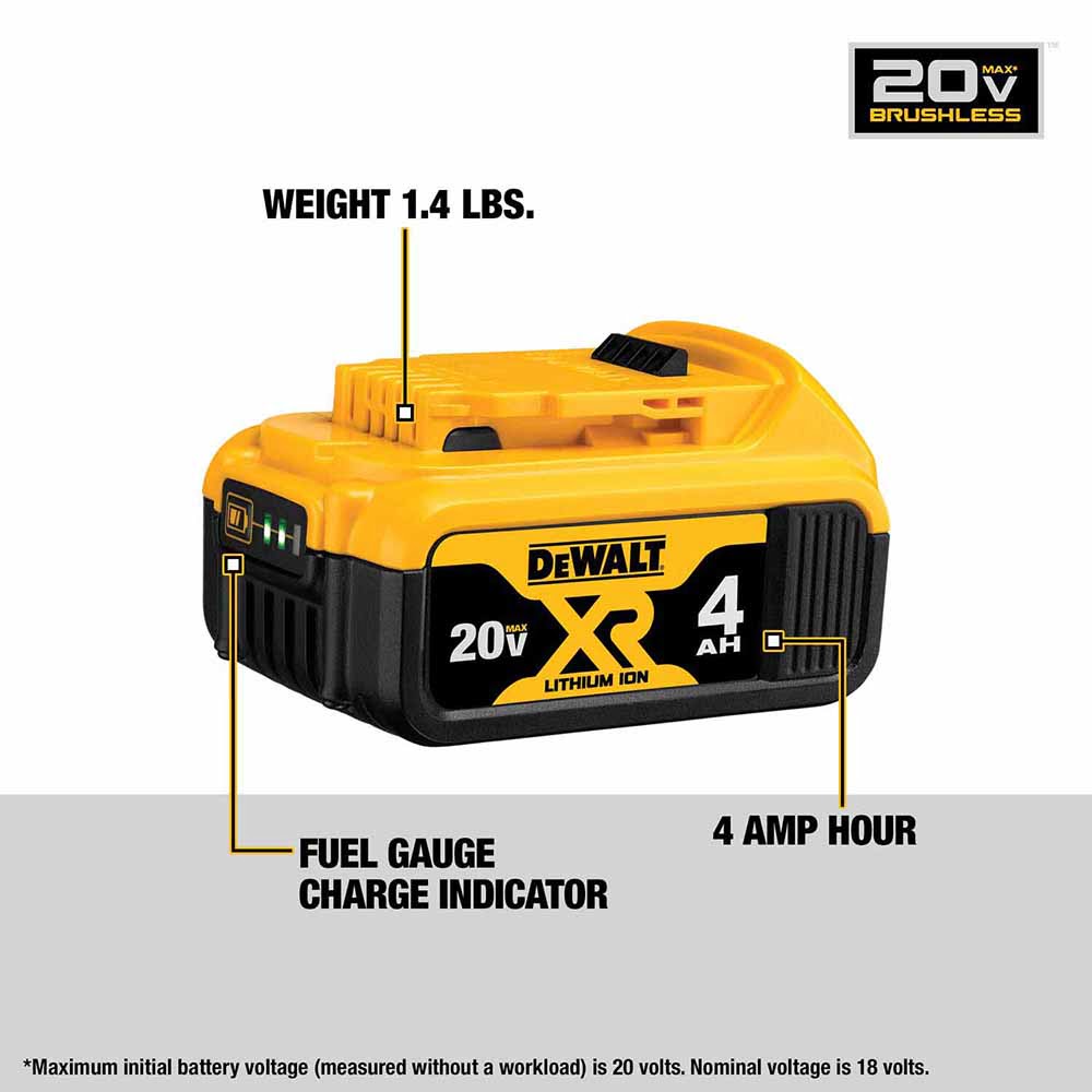 DeWalt DCK2050M2 20V Max Brushless Cordless XR 1/2 In. Hammer Drill/Driver And Atomic 1/4 In. Impact Driver Kit With 4.0Ah Batteries - 5