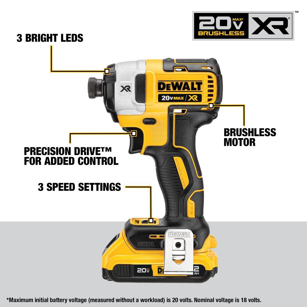 DeWalt DCK248D2 20V Brushless Cordless 1/2" Drill Driver/1/4" Impact Driver Combo Kit (2-Tool) - 3