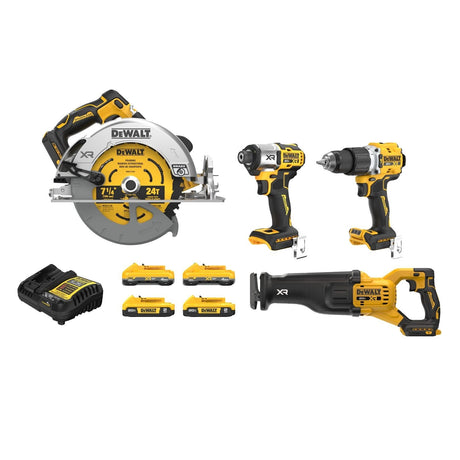 DeWalt DCK449QQ2D2 20V MAX XR Brushless Cordless 4-Tool Combo Kit with Batteries and Charger (4 Batteries, Charger)
