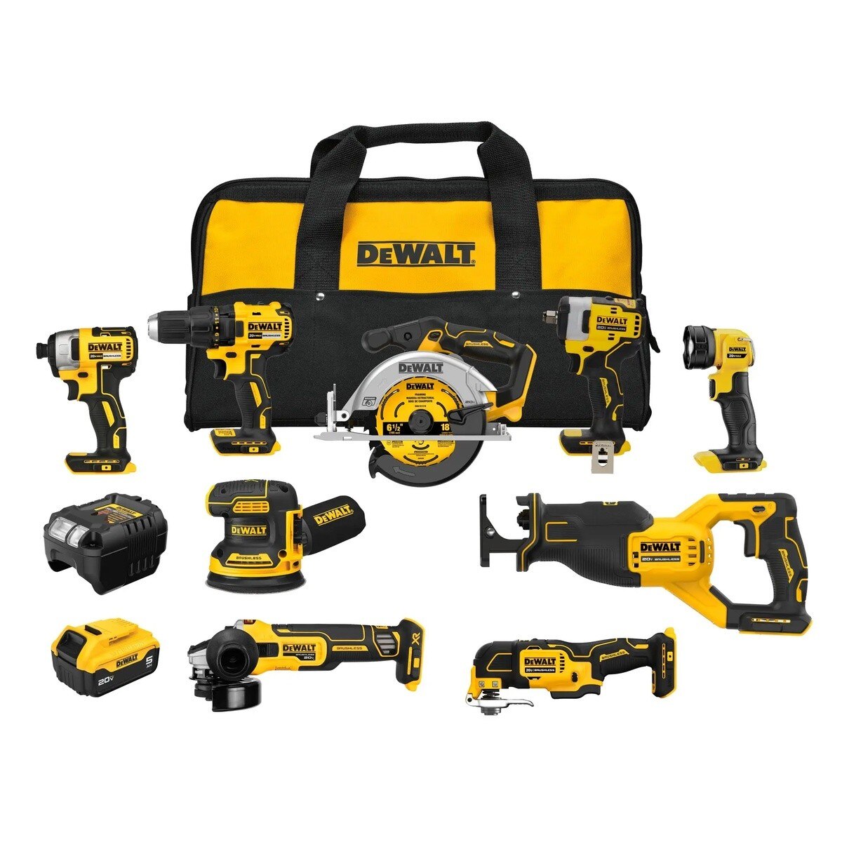 DeWalt DCK921P1 20V MAX Brushless Cordless Combo Kit with 5Ah Battery, Charger and Bag