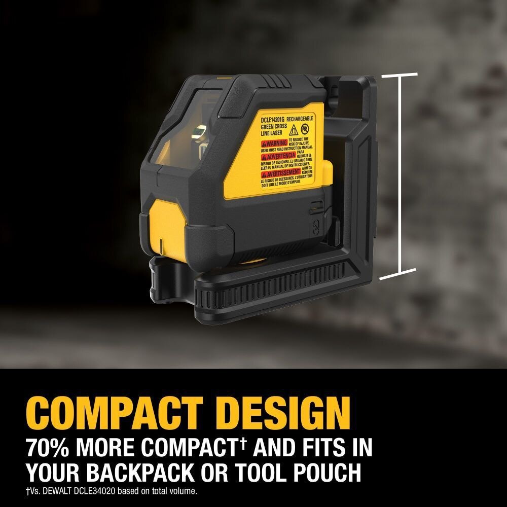 DeWalt DCLE14201GB USB Rechargeable Green Cross Line Laser Base Kit - 8