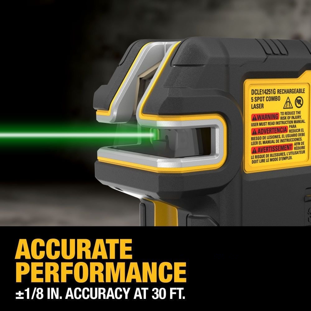 DeWalt  DCLE14251GB USB Rechargeable Green 5 Spot and Cross Line Laser Base Kit - 3