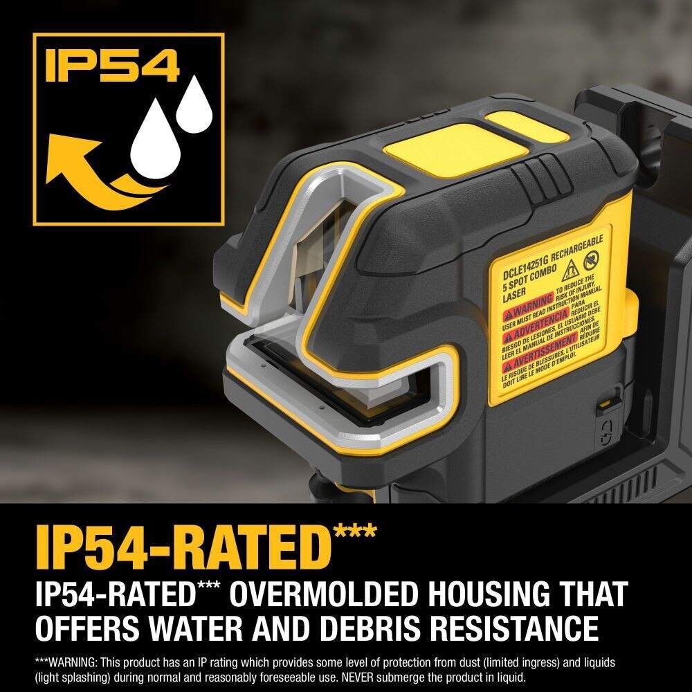 DeWalt  DCLE14251GB USB Rechargeable Green 5 Spot and Cross Line Laser Base Kit - 7