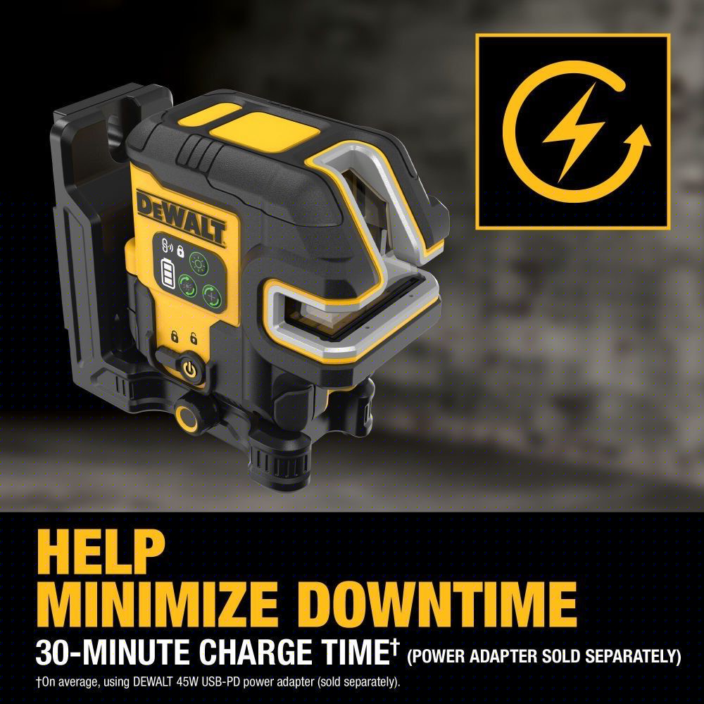 DeWalt  DCLE14251GB USB Rechargeable Green 5 Spot and Cross Line Laser Base Kit - 8