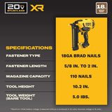 DeWalt DCN210B 20V MAX XR 18 Gauge Cordless Brad Nailer 10.2" Height (Bare Tool) - 6