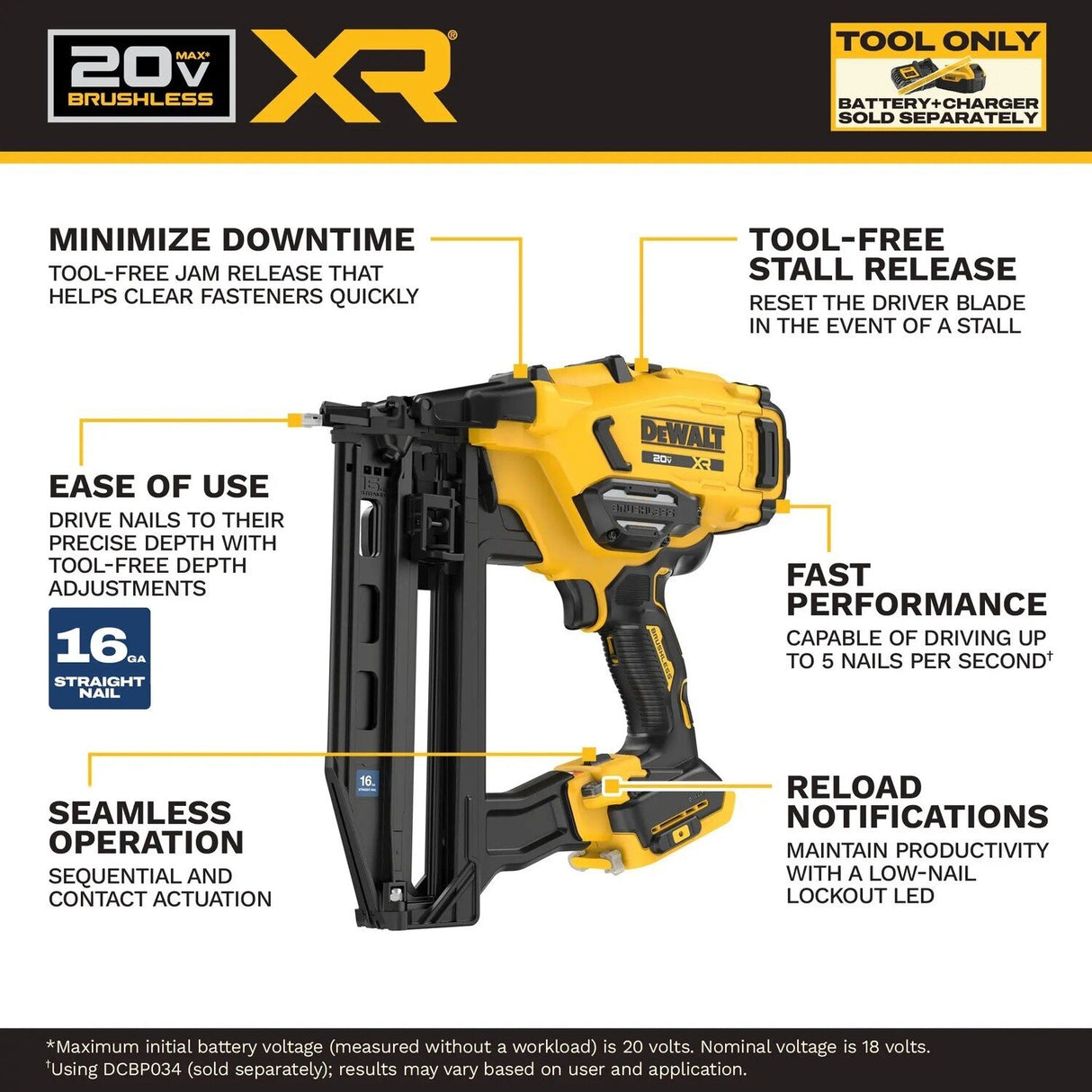 DeWalt DCN220B 20V MAX XR Cordless 16 Gauge Straight Finish Nailer (Tool Only) - 2