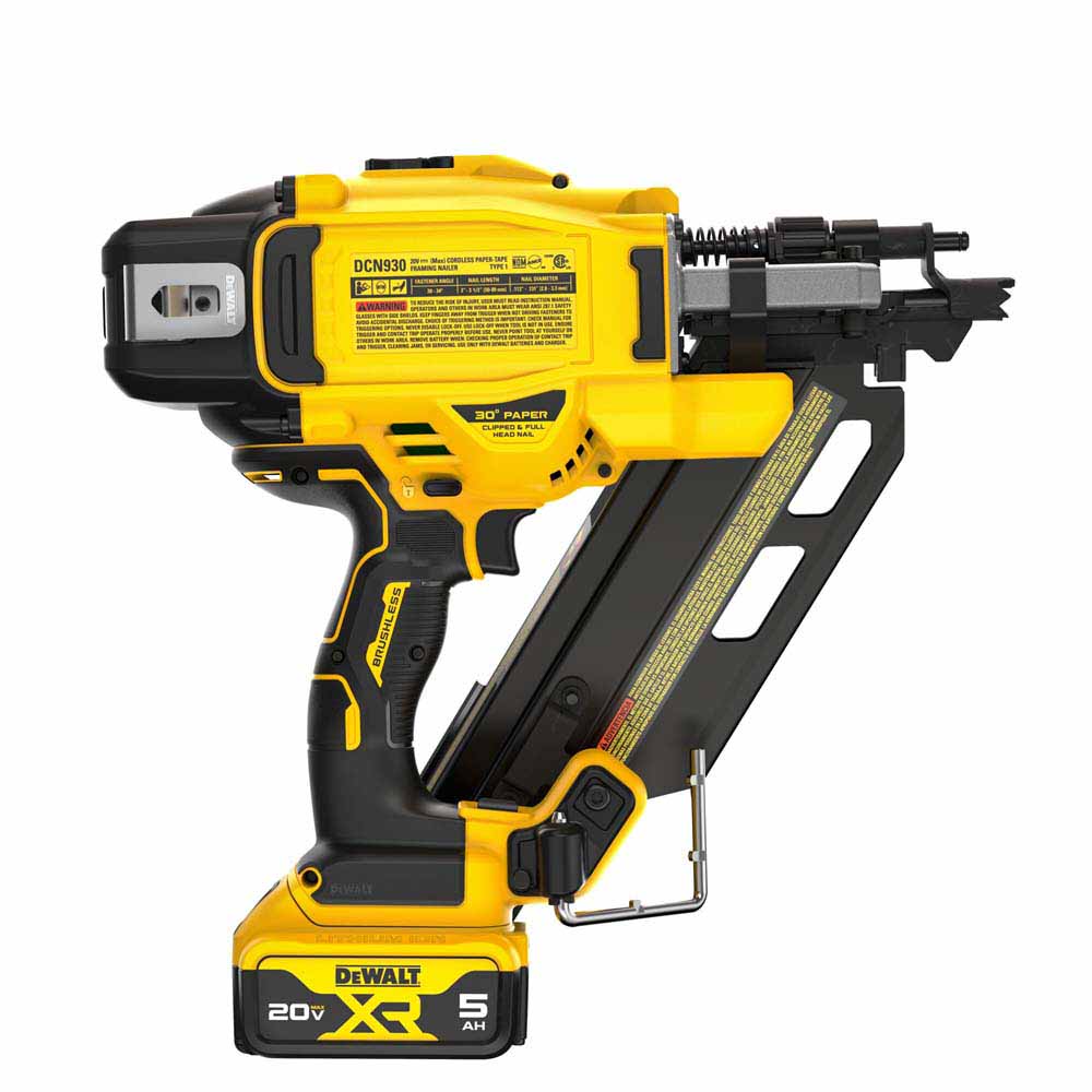 DeWalt DCN930P1 20V MAX XR Brushless Cordless 30 Degree Paper Tape Framing Nailer Kit - 6