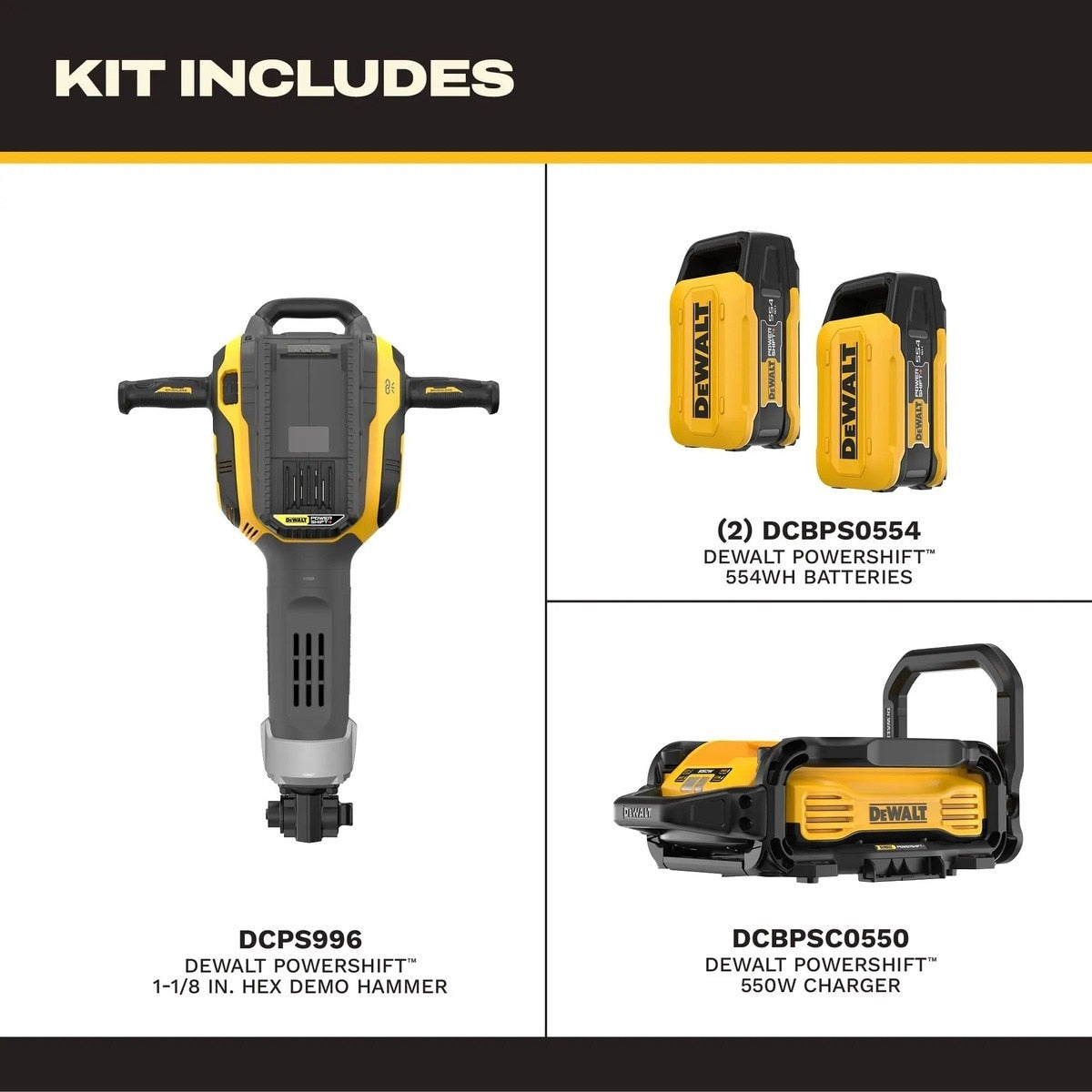 DeWalt DCPS966AG2 POWERSHIFT 1-1/8" Hex Demo Hammer Kit with 2 Batteries and Charger - 5
