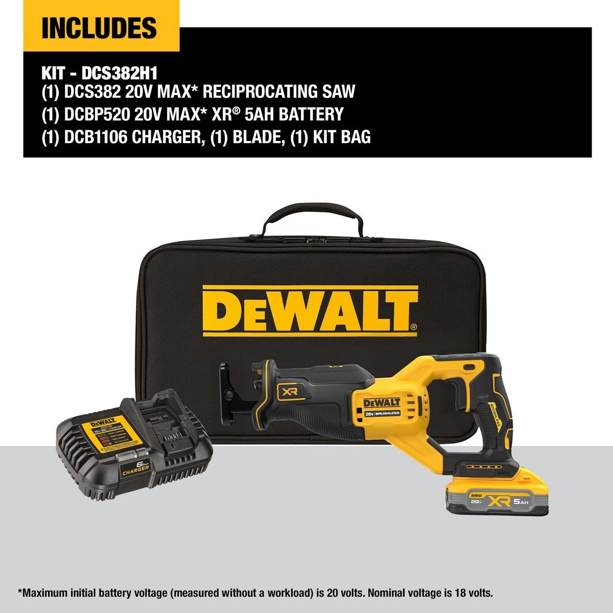 DeWalt DCS382H1 20V Max XR Brushless Cordless Reciprocating Saw Kit With Dewalt Powerstack 5.0 Ah Battery - 5