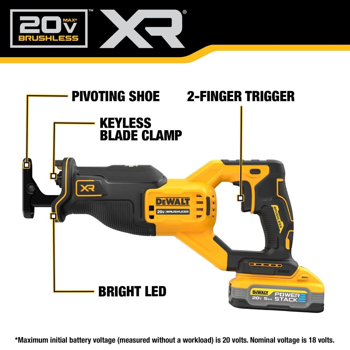 DeWalt DCS382H1 20V Max XR Brushless Cordless Reciprocating Saw Kit With Dewalt Powerstack 5.0 Ah Battery - 6