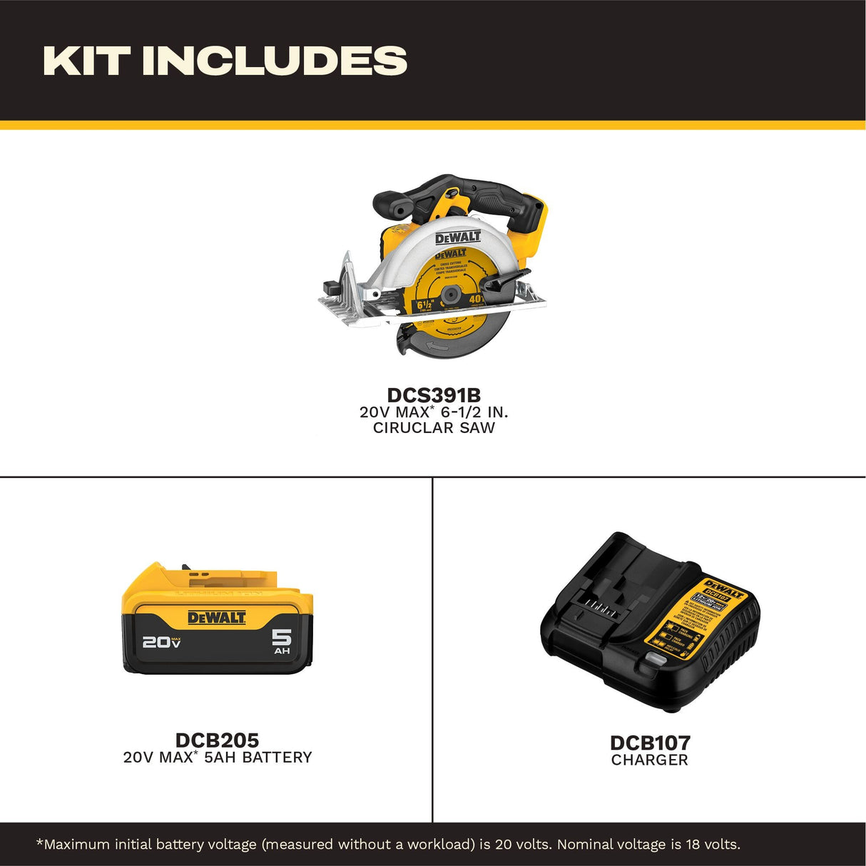 DeWalt DCS391P1 20V Max Li Ion 6-1/2" Circular Saw Kit (5.0 Ah) 5/8"Arbor - 3
