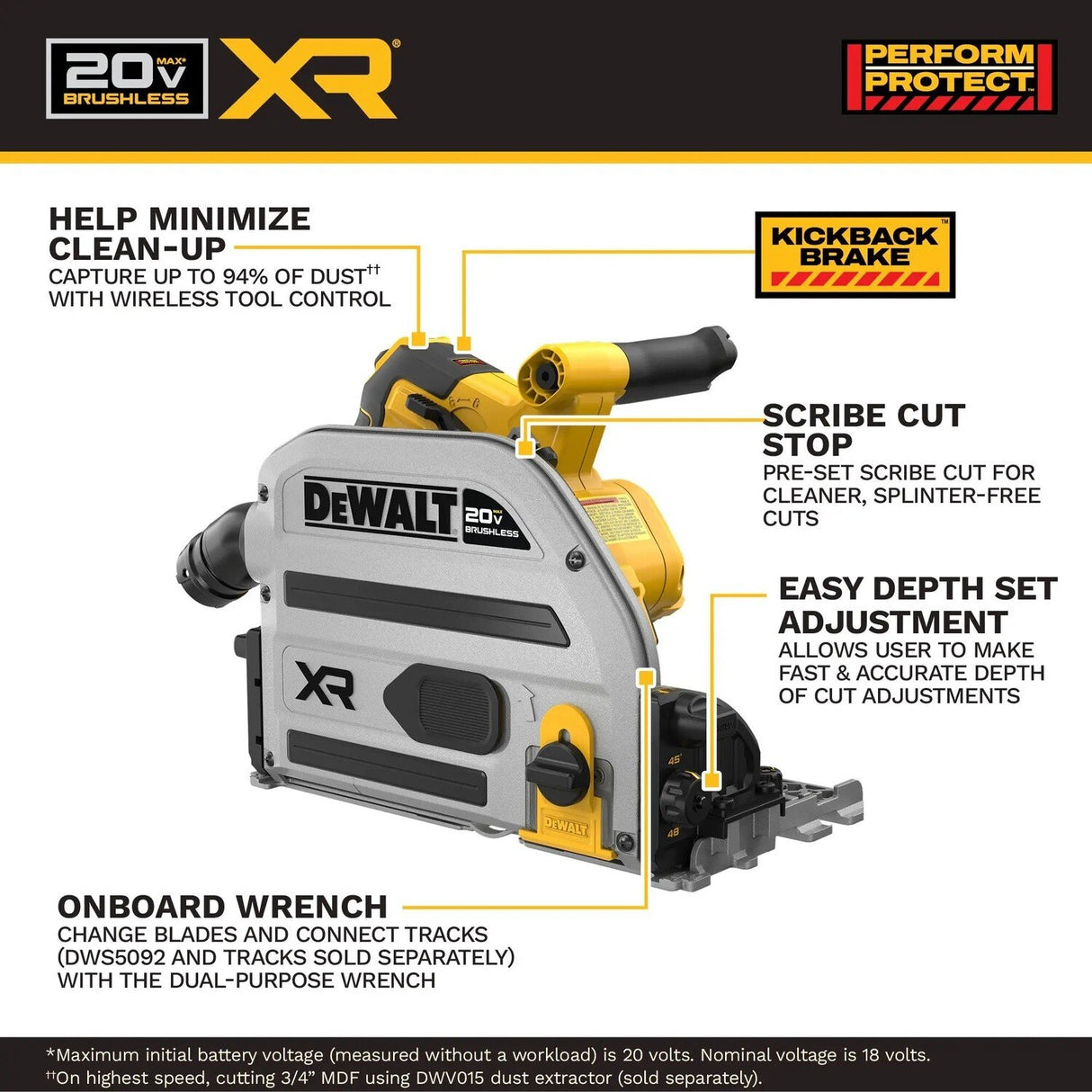 DeWalt DCS525B 20V MAX XR 6-1/2 in Brushless Cordless Plunge Track Saw Tool Only - 3