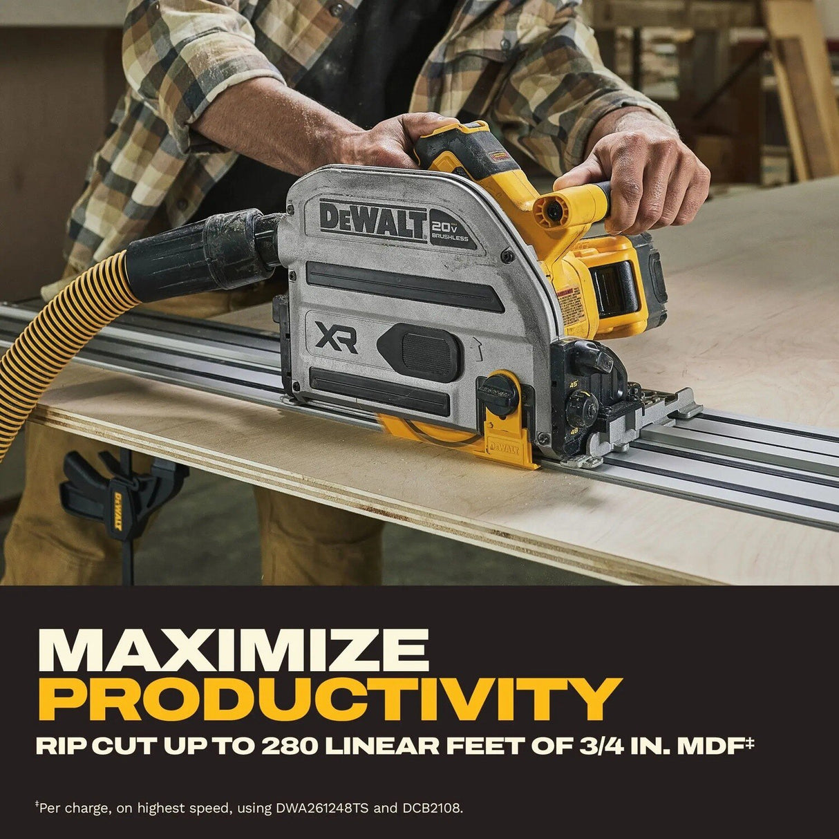 DeWalt DCS525STWW1 20V XR 6-1/2 in Plunge Track Saw Kit with 8Ah Battery and 60 in Tracks - 4