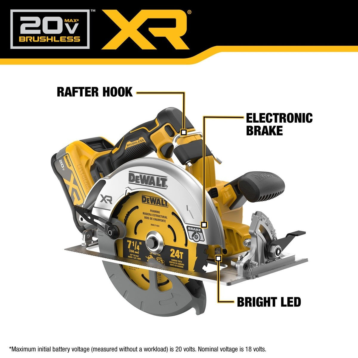DeWalt DCS590WW1 20V Max* XR Brushless Cordless 7-1/4" Circular Saw Kit with XR POWERPACK - 7