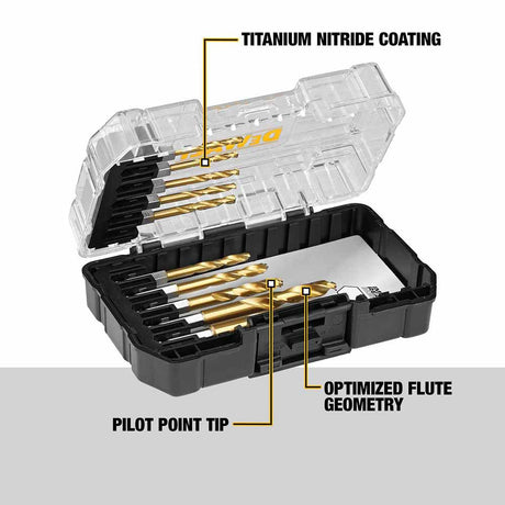 DeWalt DD5160 10-Piece Titanium Nitride Coating Impact Ready Wood and Metal Drill Bit Set 1/8" - 3/8"