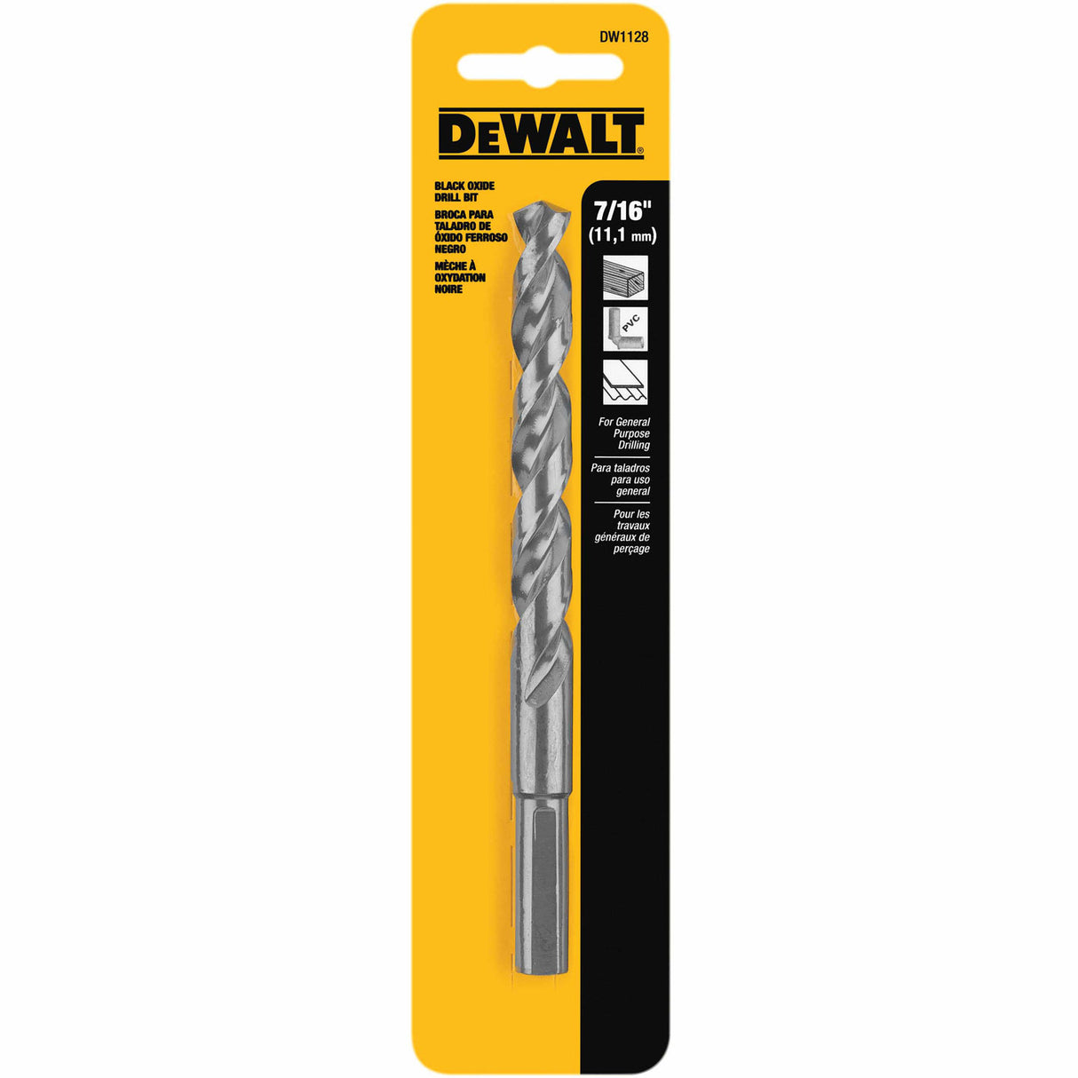 DeWalt DW1128 7/16" Black Oxide Split Point Drill Bit (3/8" Reduced Shank) - 2