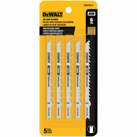 DeWalt DW3703-5 4" 6 TPI U-Shank Fast, Smooth Woodcutting Cobalt Steel Jig Saw Blade 5-pack