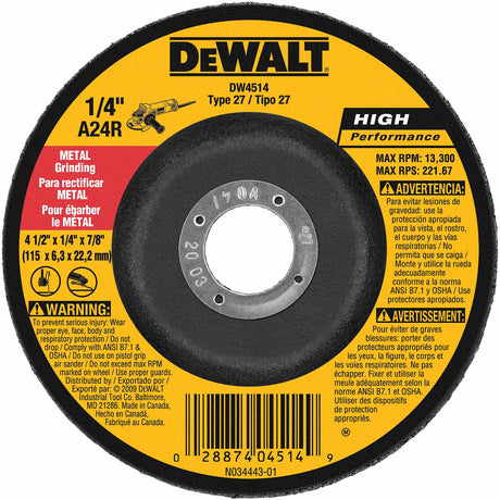 DeWalt DW4514 4-1/2" x 1/4" x 7/8" General Purpose Metal Grinding Wheel