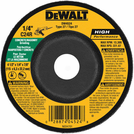 DeWalt DW4524 4-1/2" x 1/4" x 7/8" Concrete/Masonry Grinding Wheel