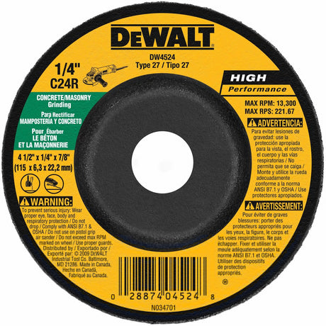 DeWalt DW4524 4-1/2" x 1/4" x 7/8" Concrete/Masonry Grinding Wheel