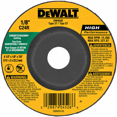 DeWalt DW4528 4-1/2" x 1/8" x 7/8" Concrete/Masonry Cutting Wheel